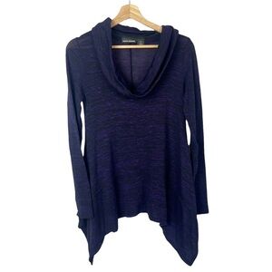 DKNY Purple & Black Cowl Neck Knit Asymmetrical Hem Sweater S